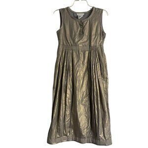 S Max‎ Mara Easy Living Sleeveless Midi Metallic Dress Sz 4 Boho Chic Minimalist